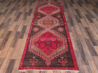 Brown 2'10" x 8'9" Vintage Hand knotted Wool Rug - Sku: O02231
