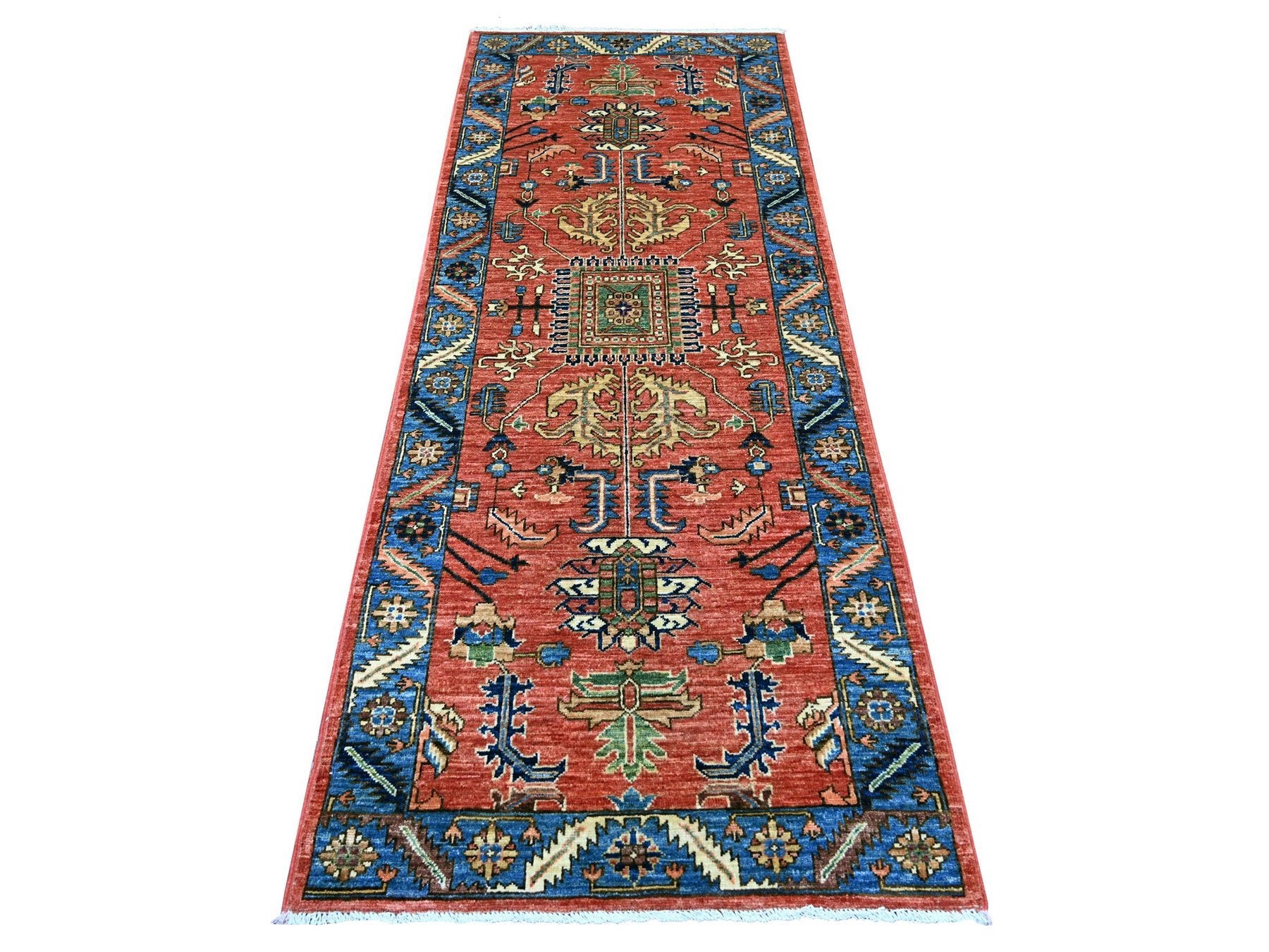 Orange 3'0" x 7'7" Tribal & Geometric Hand knotted Wool Rug - Sku: O022320