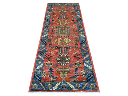 Orange 3'0" x 7'7" Tribal & Geometric Hand knotted Wool Rug - Sku: O022320