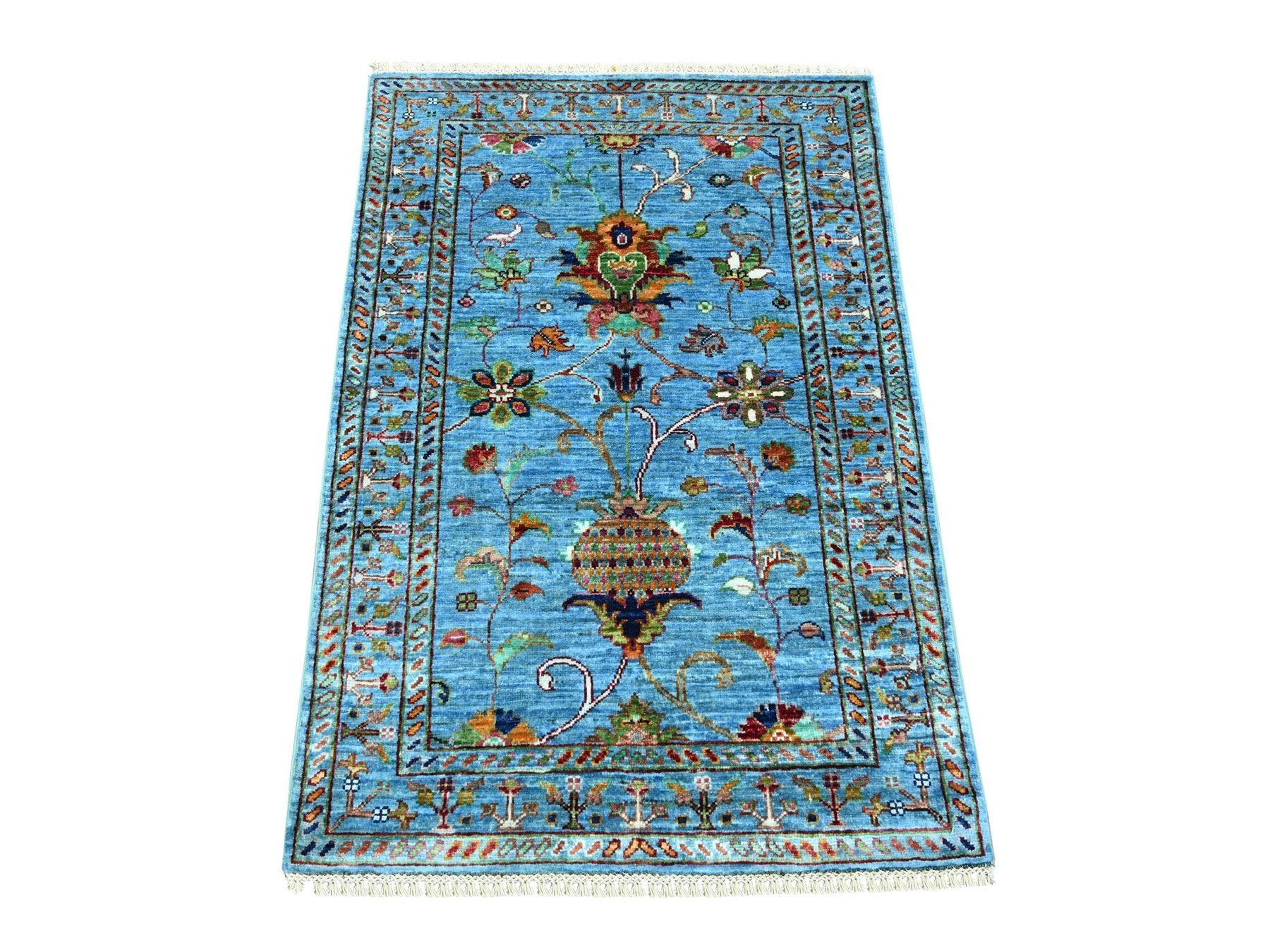 Blue 2'9" x 4'0" Tribal & Geometric Hand knotted Wool Rug - Sku: O022325