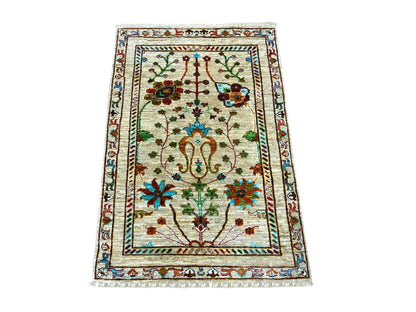 Tribal & Geometric hand-knotted wool rug in Ivory, 2'8" x 3'11" — SKU O022326