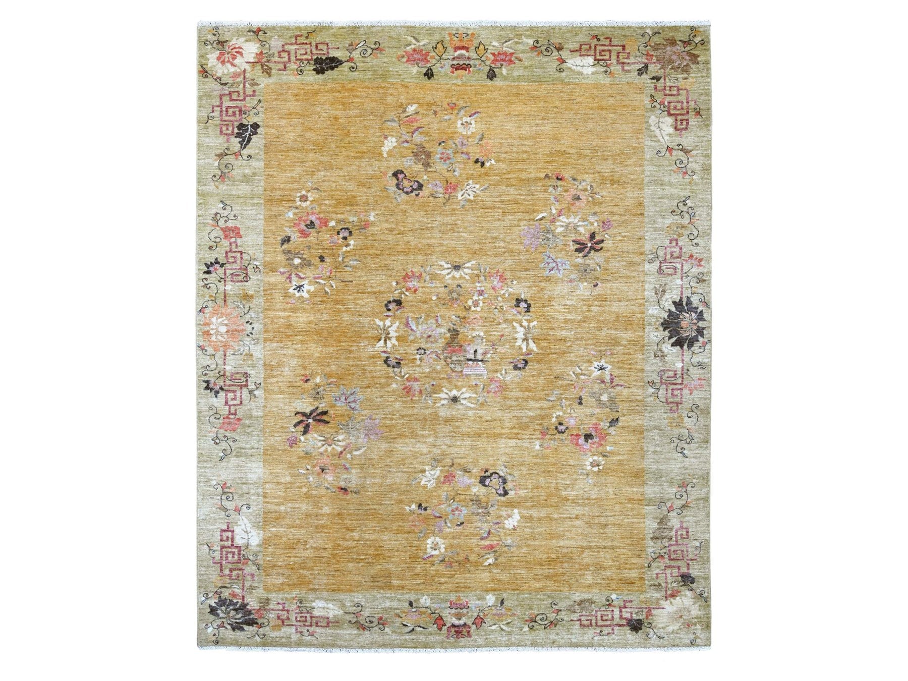 Brown 8'4" x 9'10" Oushak And Peshawar Hand knotted Wool Rug - Sku: O022332