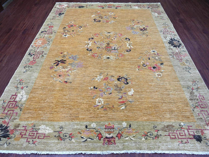 Brown 8'4" x 9'10" Oushak And Peshawar Hand knotted Wool Rug - Sku: O022332