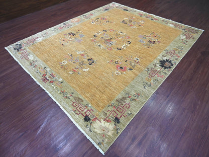 Brown 8'4" x 9'10" Oushak And Peshawar Hand knotted Wool Rug - Sku: O022332