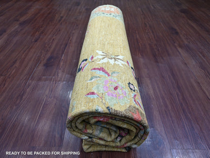 Brown 8'4" x 9'10" Oushak And Peshawar Hand knotted Wool Rug - Sku: O022332