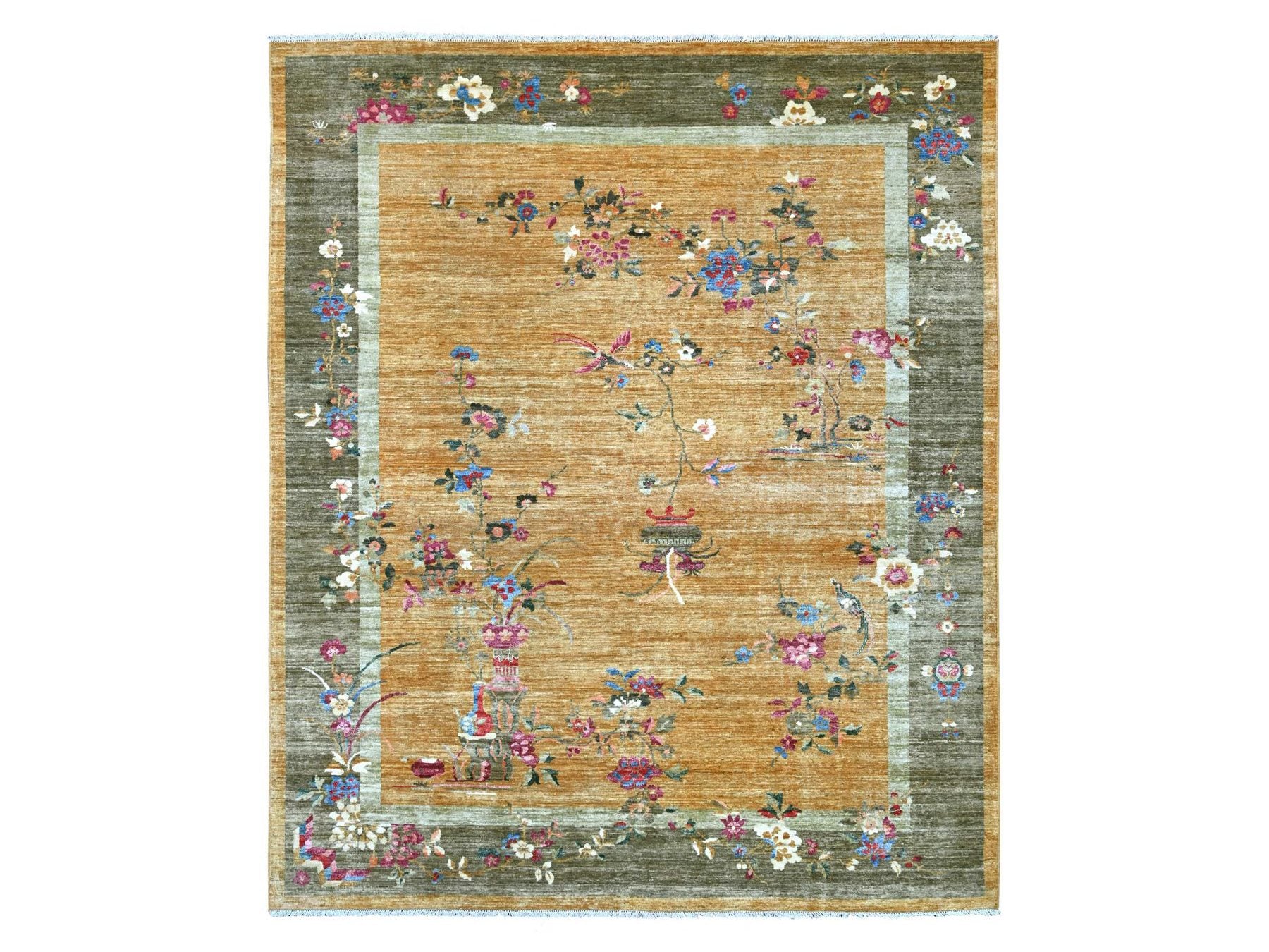 Brown 8'3" x 9'9" Oushak And Peshawar Hand knotted Wool Rug - Sku: O022333