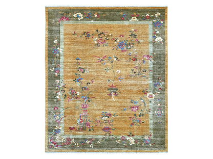 Brown 8'3" x 9'9" Oushak And Peshawar Hand knotted Wool Rug - Sku: O022333