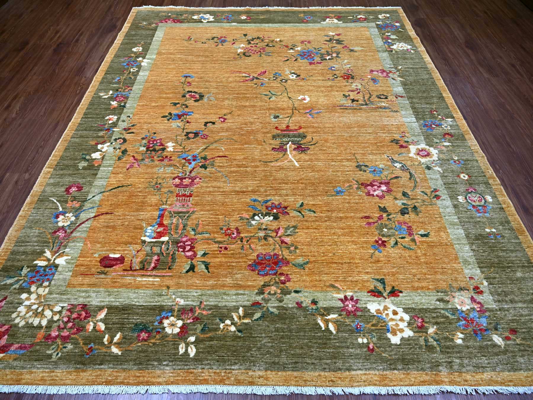 Brown 8'3" x 9'9" Oushak And Peshawar Hand knotted Wool Rug - Sku: O022333
