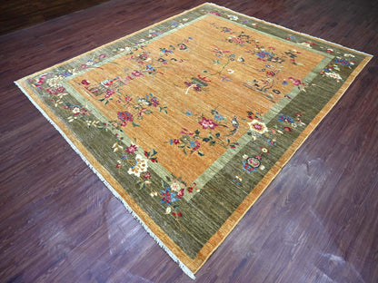 Brown 8'3" x 9'9" Oushak And Peshawar Hand knotted Wool Rug - Sku: O022333