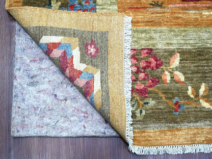 Brown 8'3" x 9'9" Oushak And Peshawar Hand knotted Wool Rug - Sku: O022333
