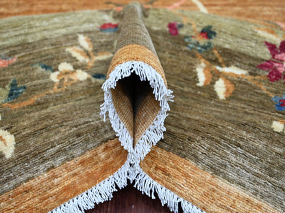 Brown 8'3" x 9'9" Oushak And Peshawar Hand knotted Wool Rug - Sku: O022333