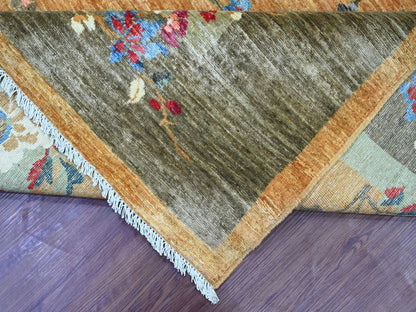 Brown 8'3" x 9'9" Oushak And Peshawar Hand knotted Wool Rug - Sku: O022333