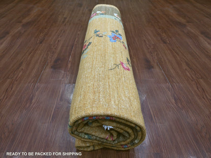 Brown 8'3" x 9'9" Oushak And Peshawar Hand knotted Wool Rug - Sku: O022333