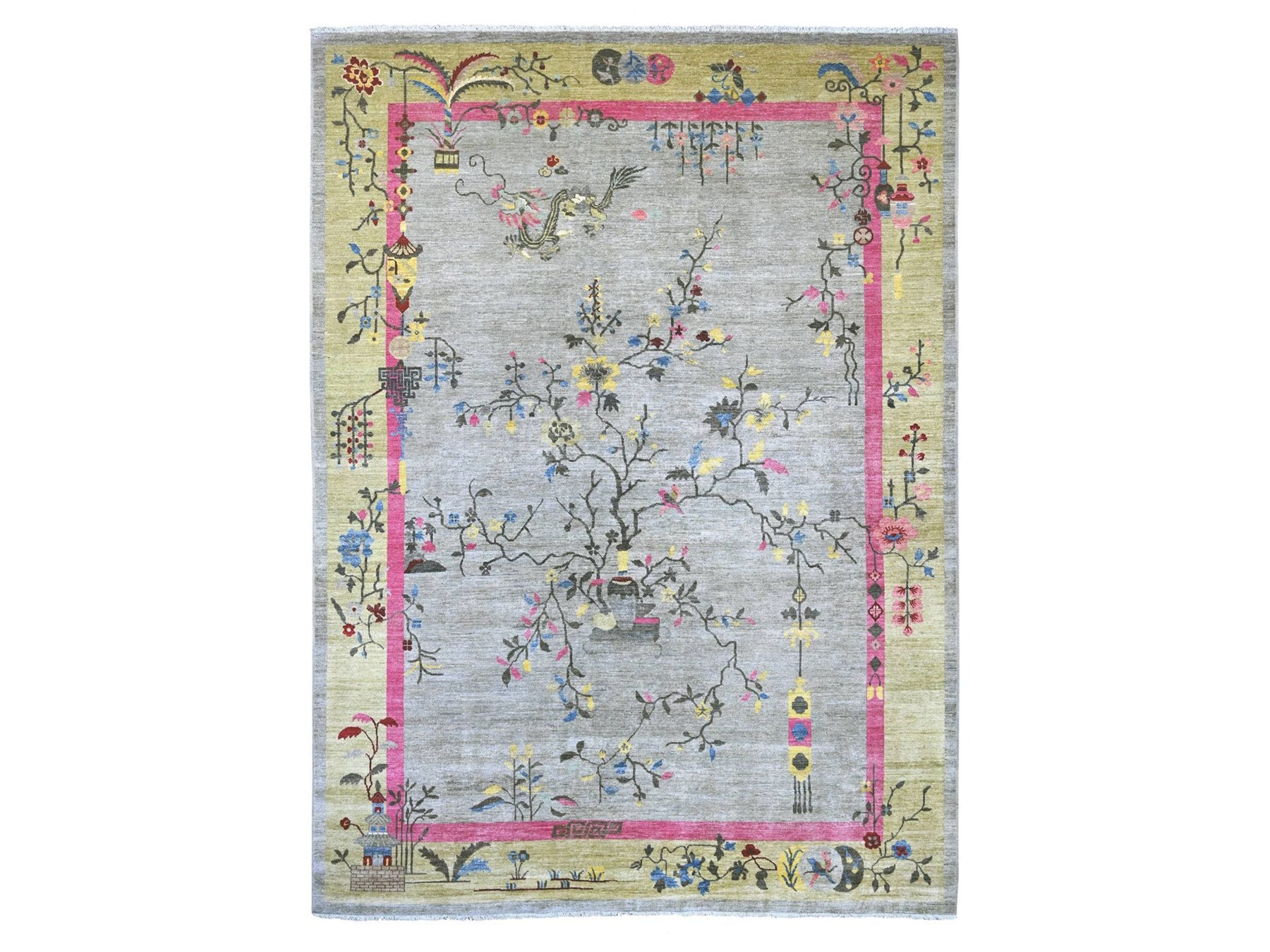 Peshawar Oushak hand-knotted wool rug in Gray & Yellow, 8'10" x 11'11" — SKU O022335