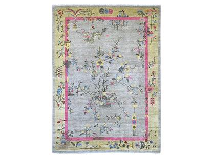 Peshawar Oushak hand-knotted wool rug in Gray & Yellow, 8'10" x 11'11" — SKU O022335