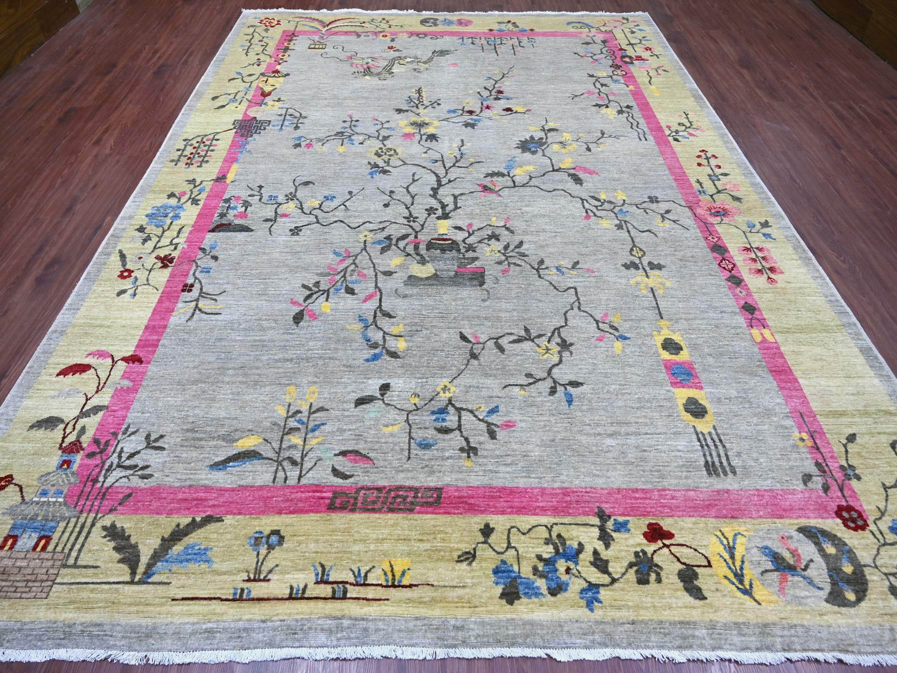 Peshawar Oushak hand-knotted wool rug in Gray & Yellow, 8'10" x 11'11" — SKU O022335 (view 2)