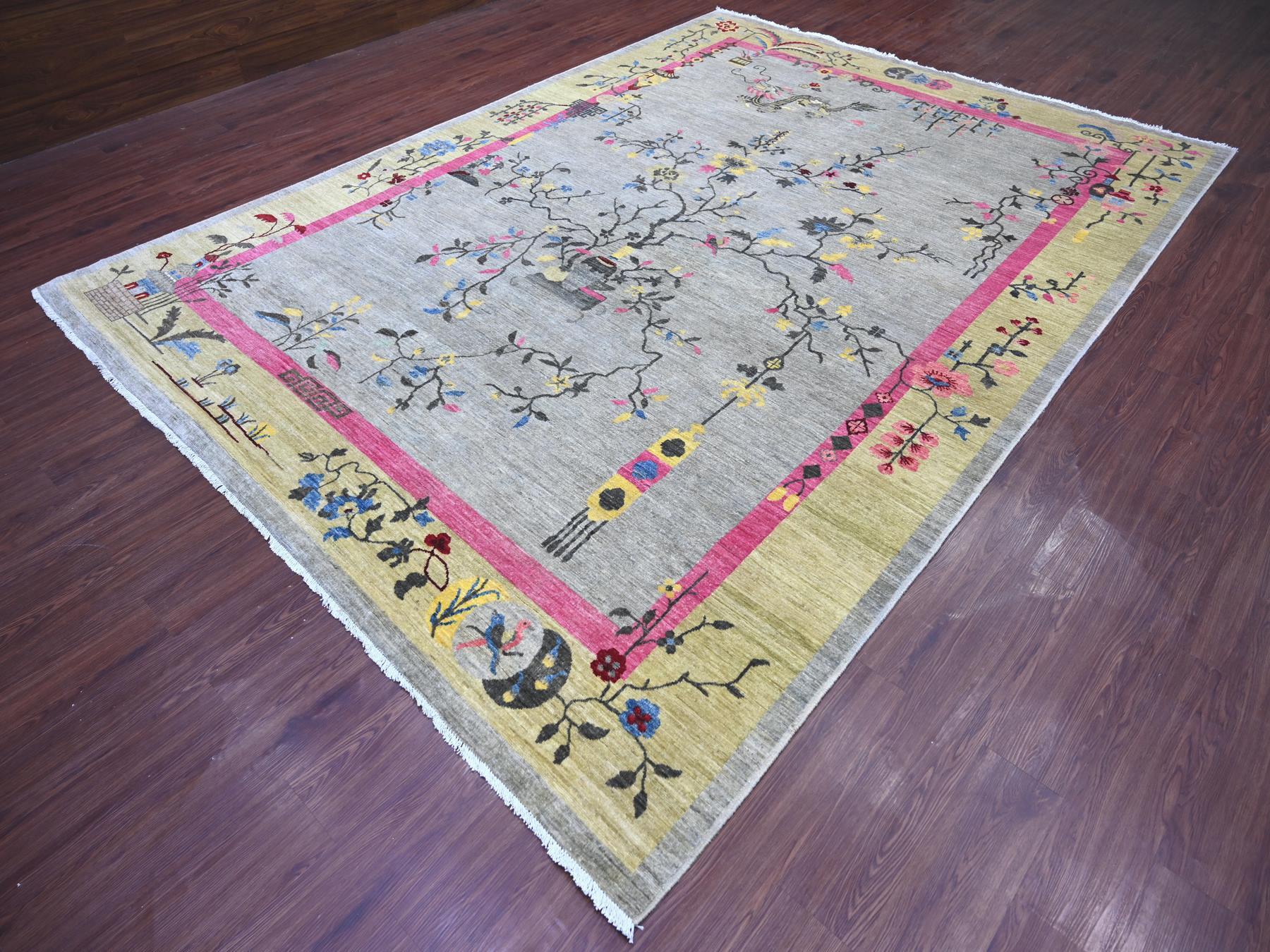 Peshawar Oushak hand-knotted wool rug in Gray & Yellow, 8'10" x 11'11" — SKU O022335 (view 3)
