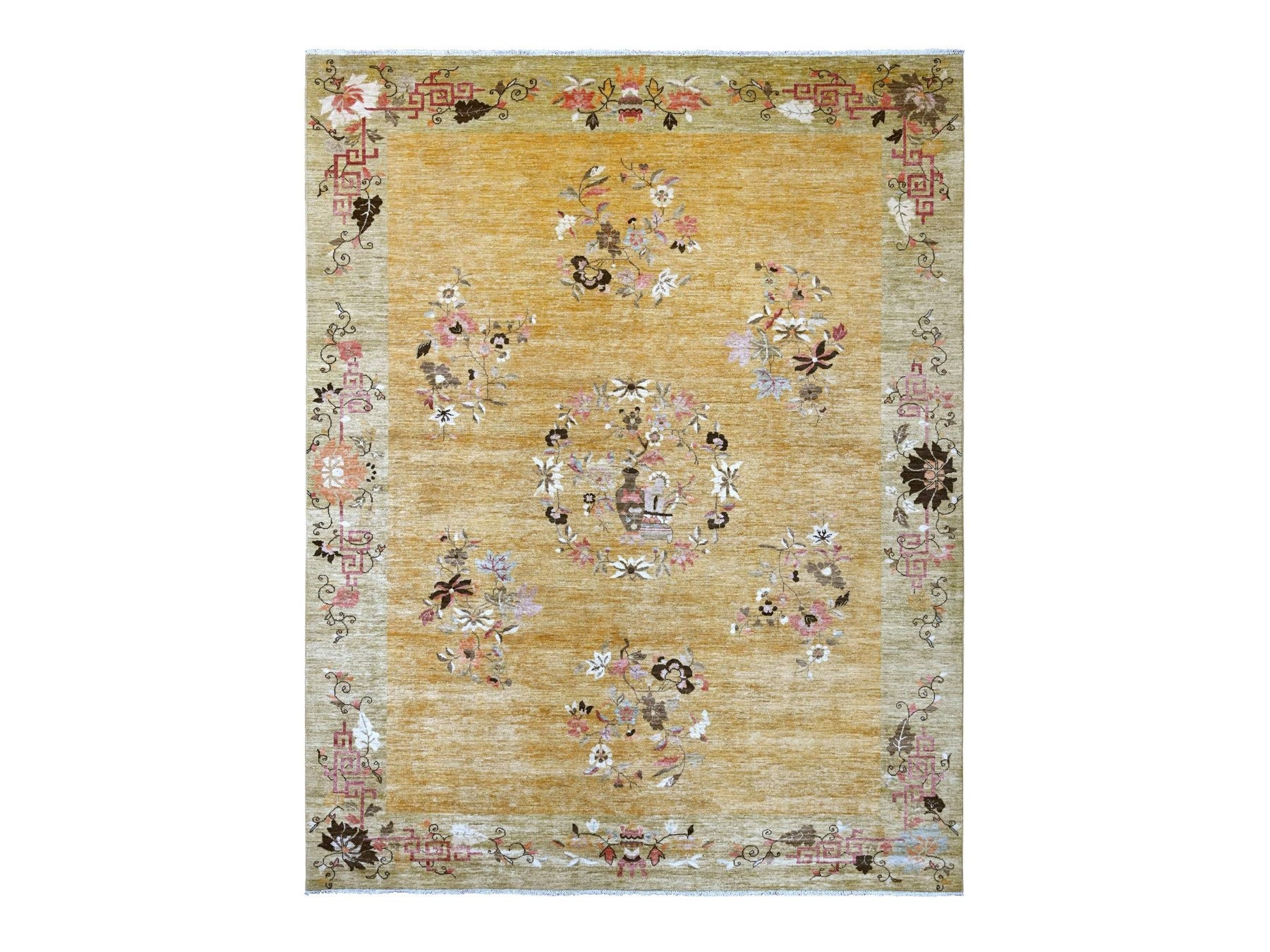 Brown 9'1" x 11'6" Oushak And Peshawar Hand knotted Wool Rug - Sku: O022336