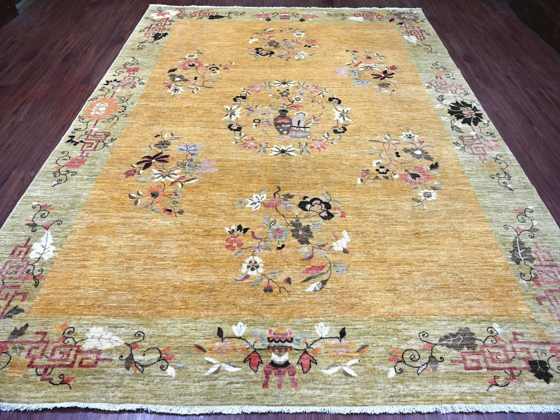 Brown 9'1" x 11'6" Oushak And Peshawar Hand knotted Wool Rug - Sku: O022336