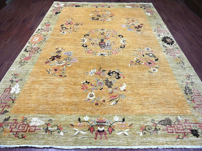 Brown 9'1" x 11'6" Oushak And Peshawar Hand knotted Wool Rug - Sku: O022336