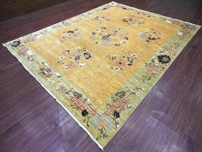 Brown 9'1" x 11'6" Oushak And Peshawar Hand knotted Wool Rug - Sku: O022336