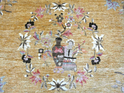 Brown 9'1" x 11'6" Oushak And Peshawar Hand knotted Wool Rug - Sku: O022336
