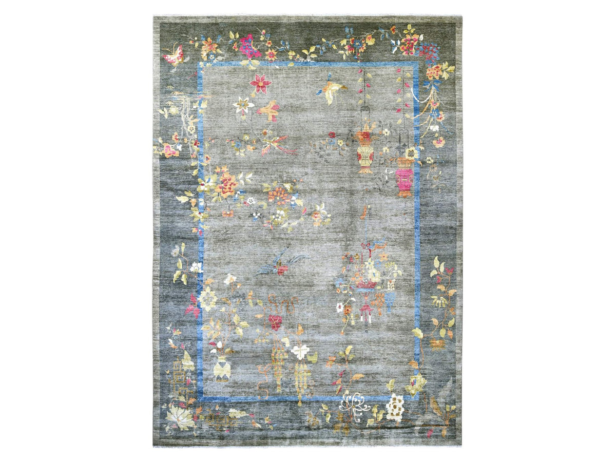 Peshawar Oushak hand-knotted wool rug in Gray & Charcoal Gray, 10'1" x 13'9" — SKU O022338