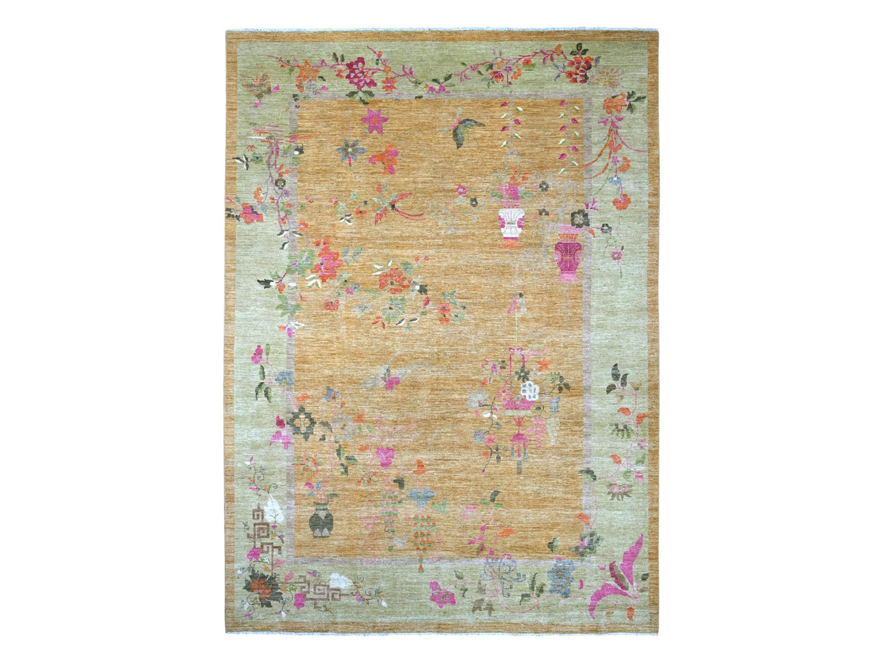 Brown 9'10" x 13'6" Oushak And Peshawar Hand knotted Wool Rug - Sku: O022339