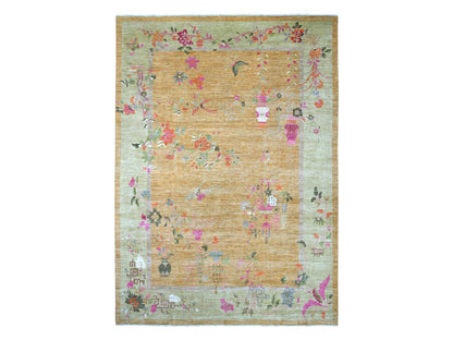 Brown 9'10" x 13'6" Oushak And Peshawar Hand knotted Wool Rug - Sku: O022339