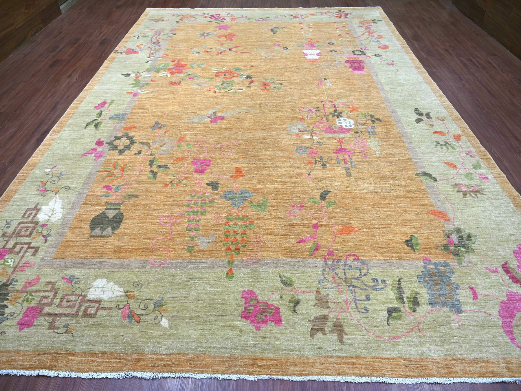 Brown 9'10" x 13'6" Oushak And Peshawar Hand knotted Wool Rug - Sku: O022339