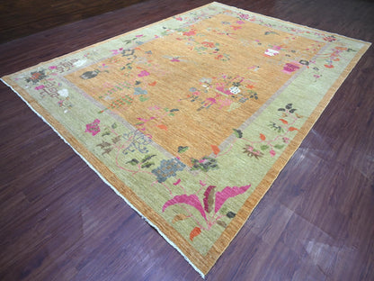 Brown 9'10" x 13'6" Oushak And Peshawar Hand knotted Wool Rug - Sku: O022339