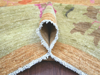 Brown 9'10" x 13'6" Oushak And Peshawar Hand knotted Wool Rug - Sku: O022339