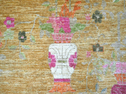 Brown 9'10" x 13'6" Oushak And Peshawar Hand knotted Wool Rug - Sku: O022339