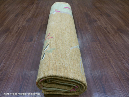 Brown 9'10" x 13'6" Oushak And Peshawar Hand knotted Wool Rug - Sku: O022339