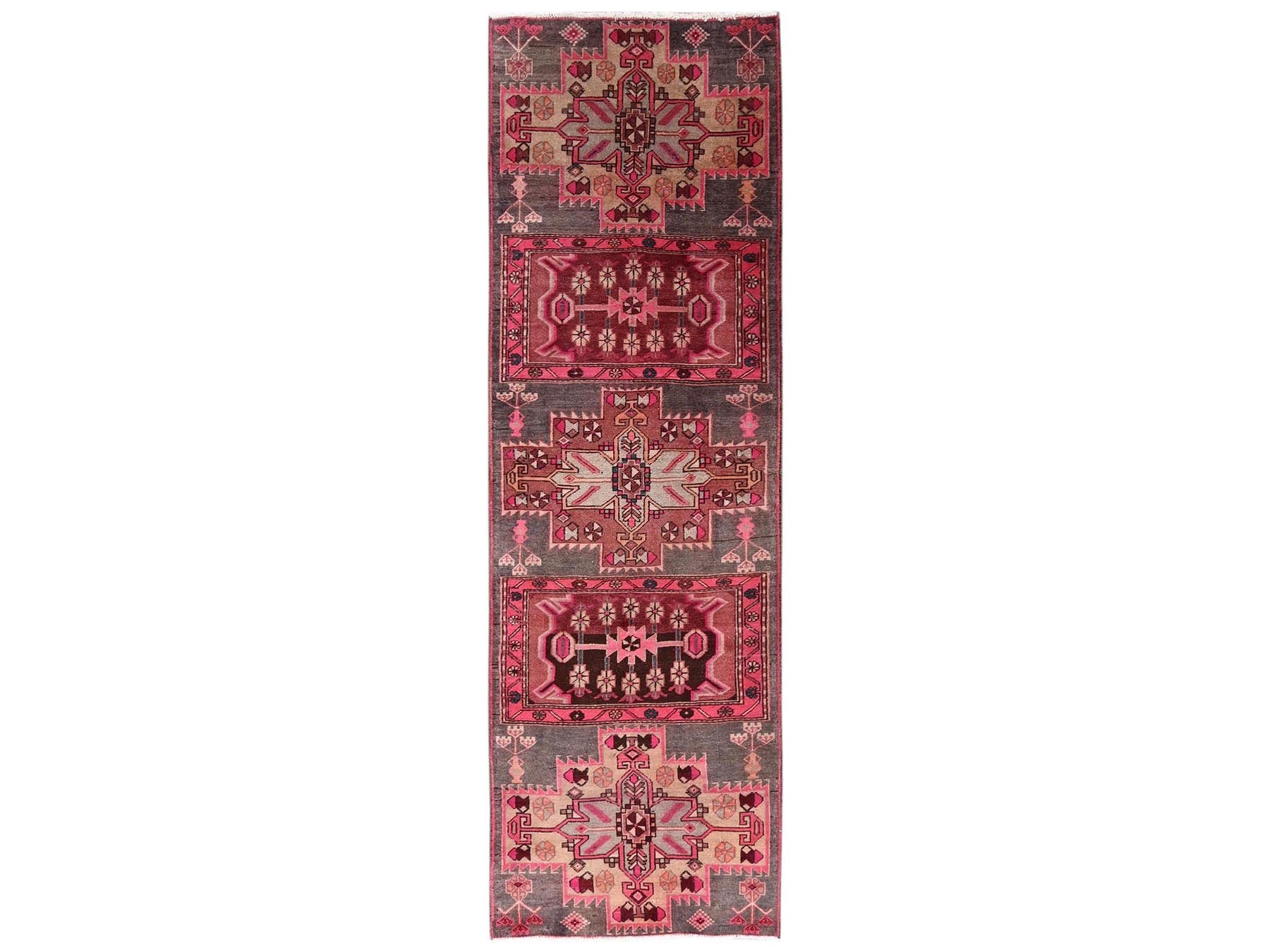 Vintage hand-knotted wool runner in Pink, 2'9" x 9'1" — SKU O02233