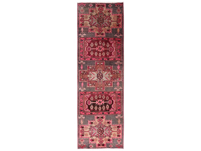 Vintage hand-knotted wool runner in Pink, 2'9" x 9'1" — SKU O02233