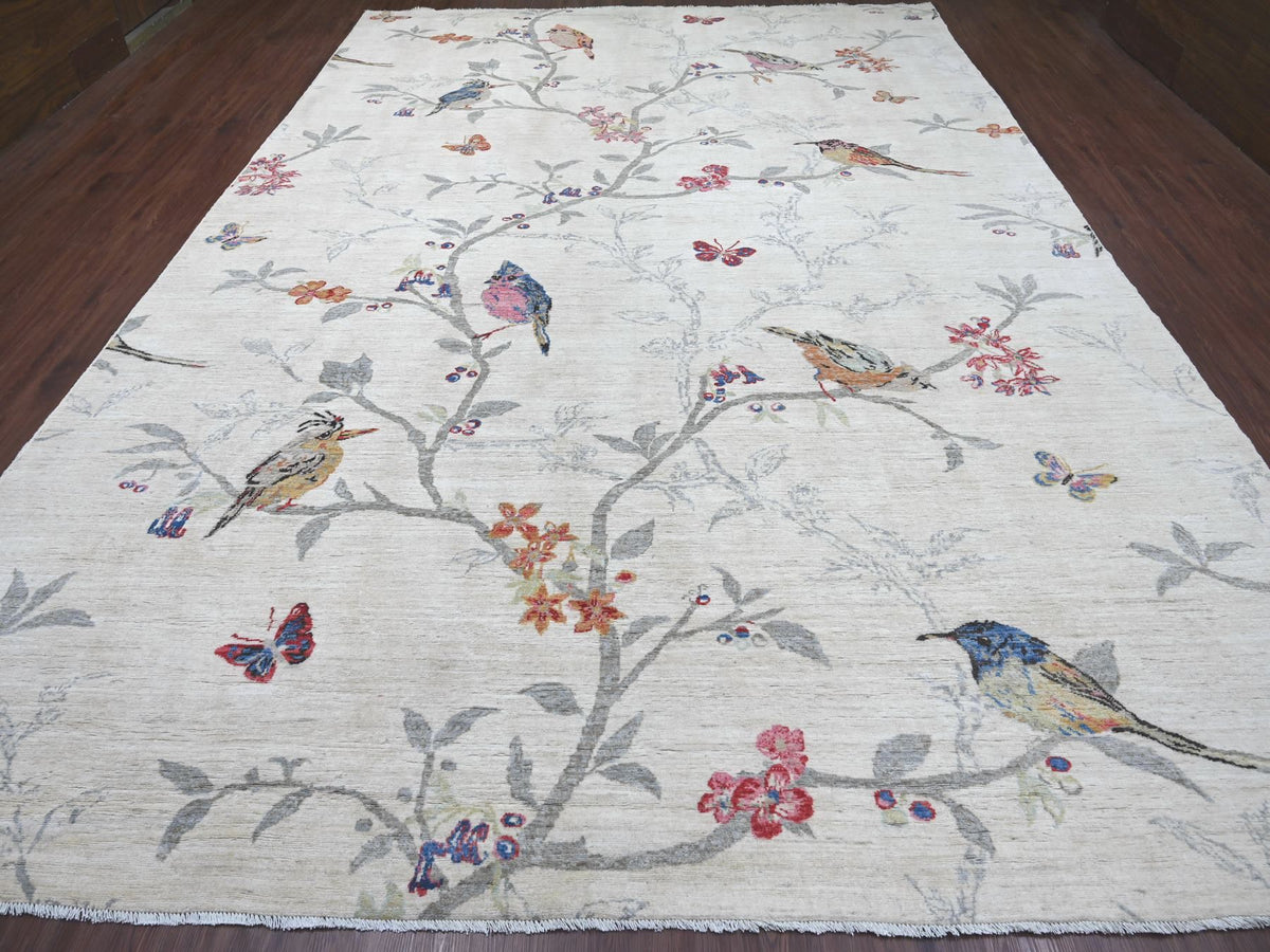 Peshawar Modern / Contemporary hand-knotted wool rug in Ivory, 10'3" x 14'7" — SKU O022341 (view 2)