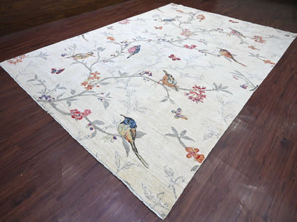 Ivory 10'3" x 14'7" Modern and Contemporary Hand knotted Wool Rug - Sku: O022341
