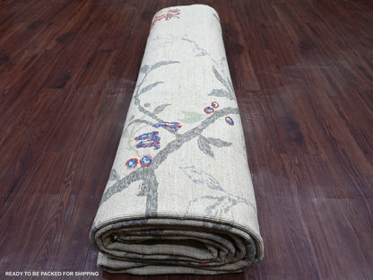 Ivory 10'3" x 14'7" Modern / Contemporary Hand knotted Wool Rug - Sku: O022341