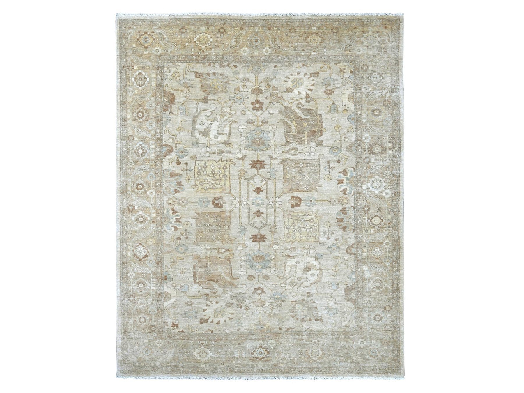 Peshawar Oushak hand-knotted wool rug in Ivory & Brown, 7'11" x 10' — SKU O022347
