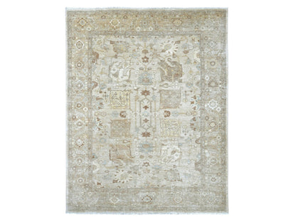 Peshawar Oushak hand-knotted wool rug in Ivory & Brown, 7'11" x 10' — SKU O022347