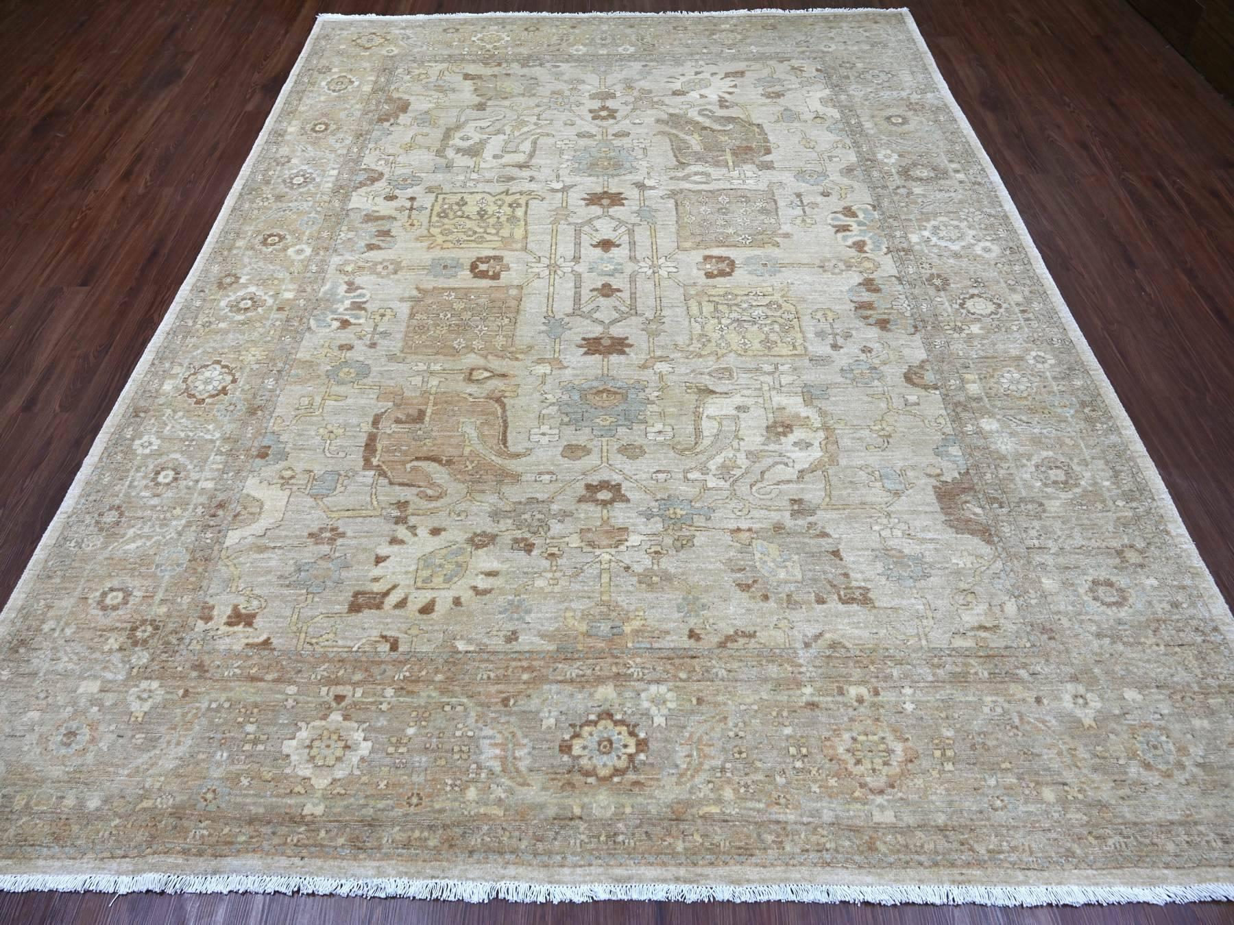 Ivory 7'11" x 10'0" Oushak And Peshawar Hand knotted Wool Rug - Sku: O022347