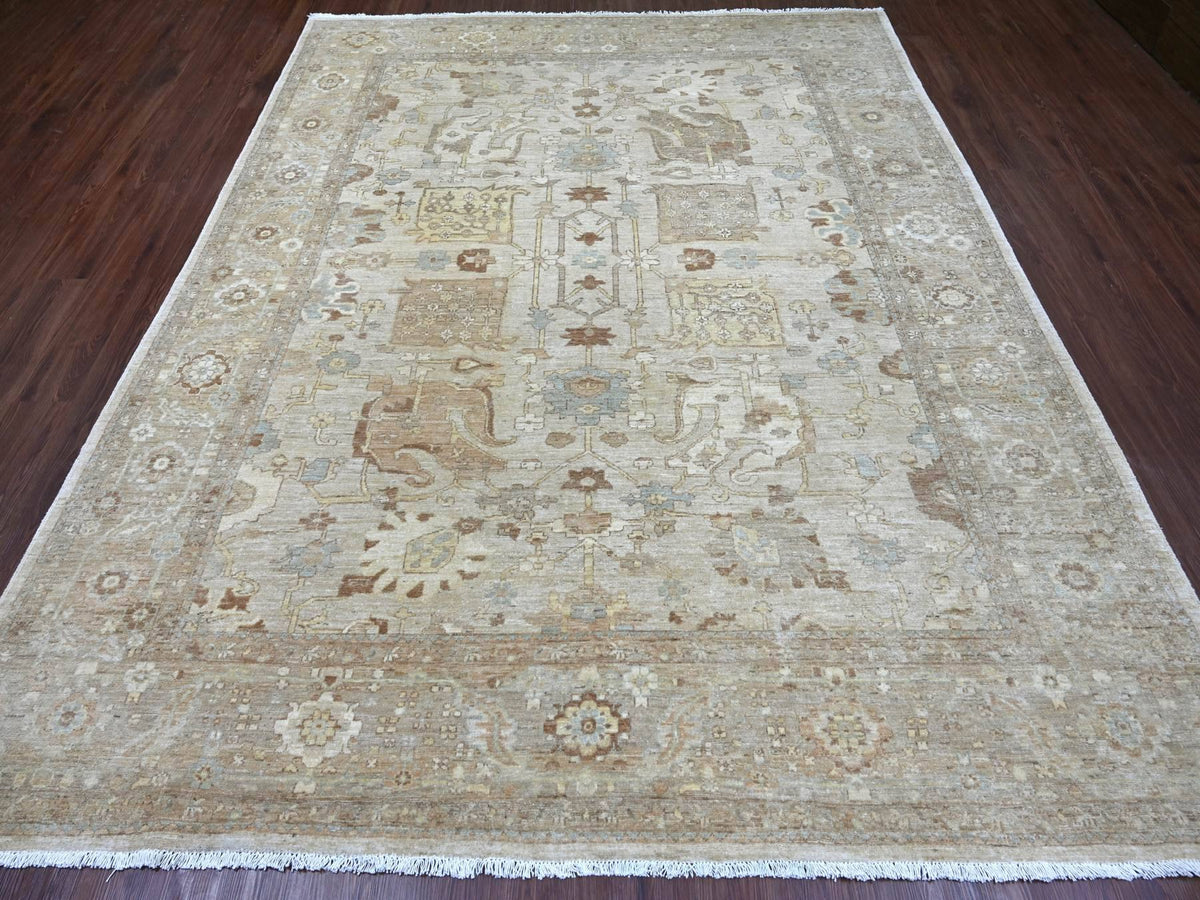 Peshawar Oushak hand-knotted wool rug in Ivory & Brown, 7'11" x 10' — SKU O022347 (view 2)