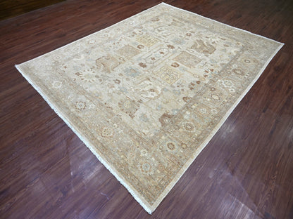 Ivory 7'11" x 10'0" Oushak And Peshawar Hand knotted Wool Rug - Sku: O022347