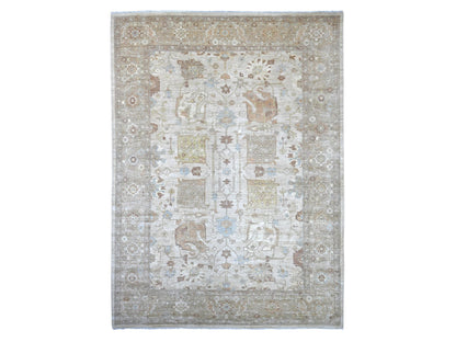 Brown 10'1" x 13'10" Oushak And Peshawar Hand knotted Wool Rug - Sku: O022349