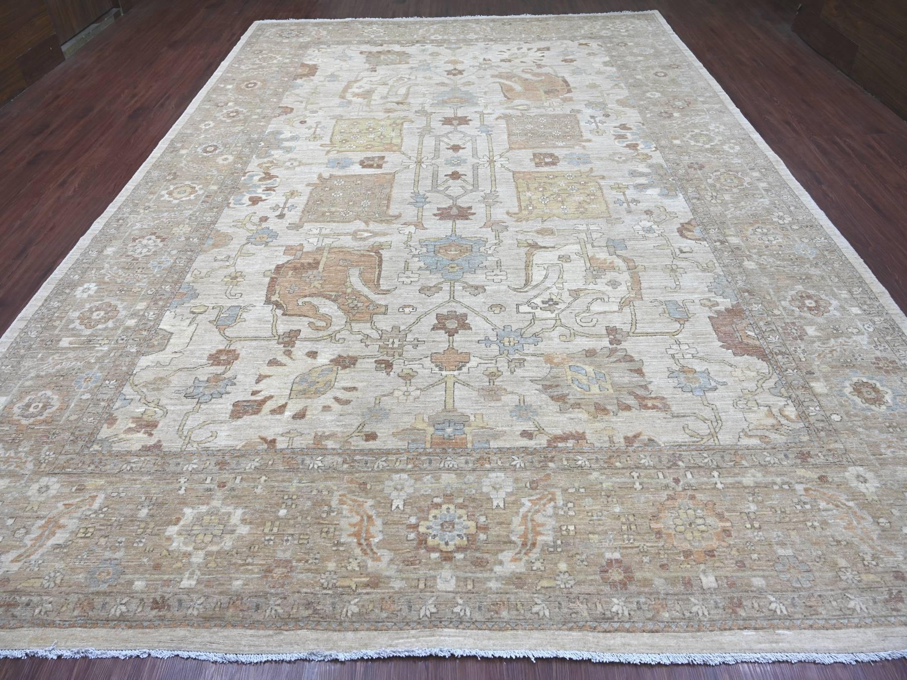 Brown 10'1" x 13'10" Oushak And Peshawar Hand knotted Wool Rug - Sku: O022349