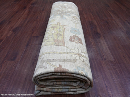 Brown 10'1" x 13'10" Oushak And Peshawar Hand knotted Wool Rug - Sku: O022349