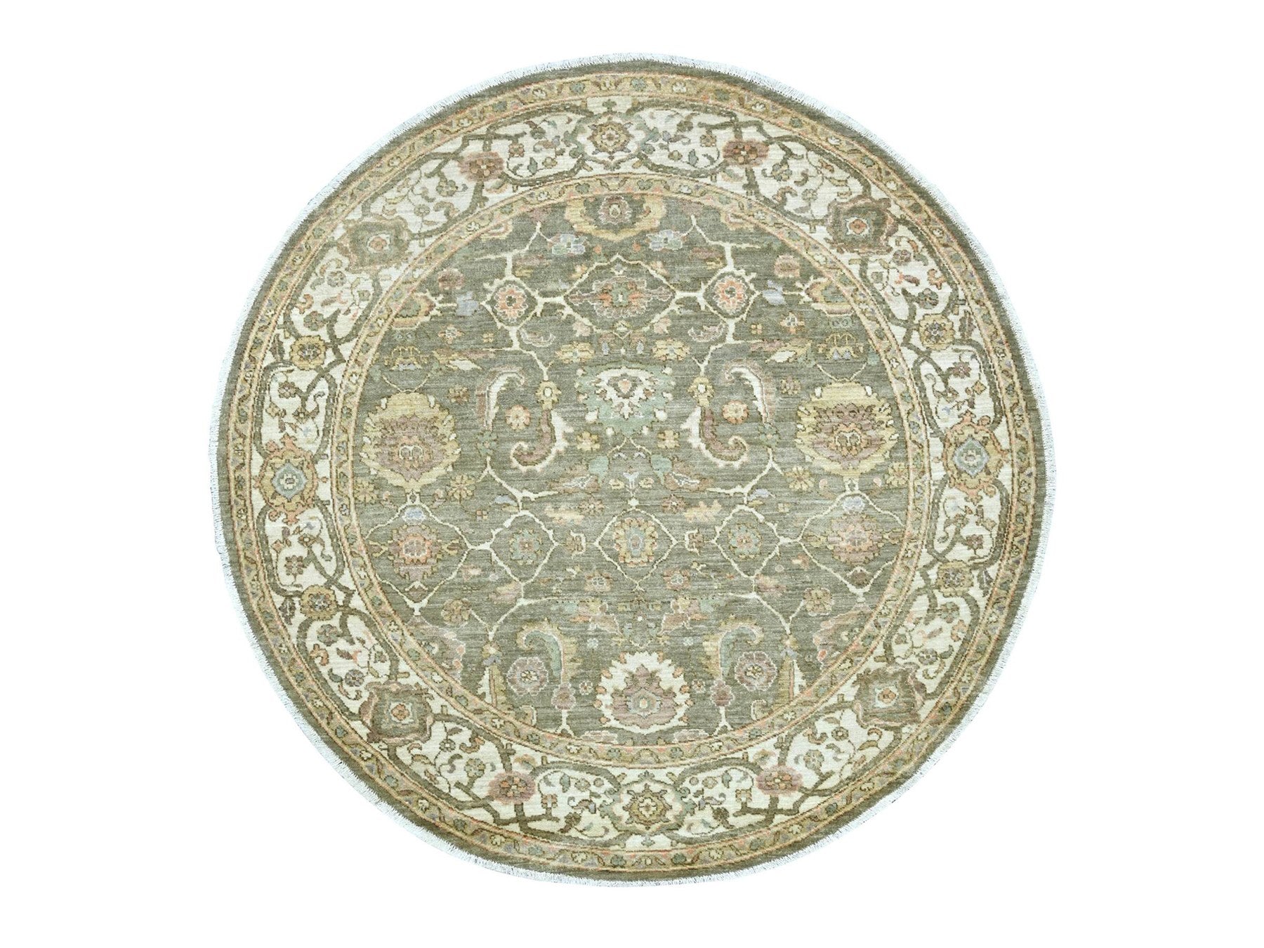 Green 6'0" x 6'1" Oushak And Peshawar Hand knotted Wool Rug - Sku: O022350