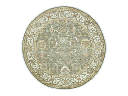 Green 6'0" x 6'1" Oushak And Peshawar Hand knotted Wool Rug - Sku: O022350
