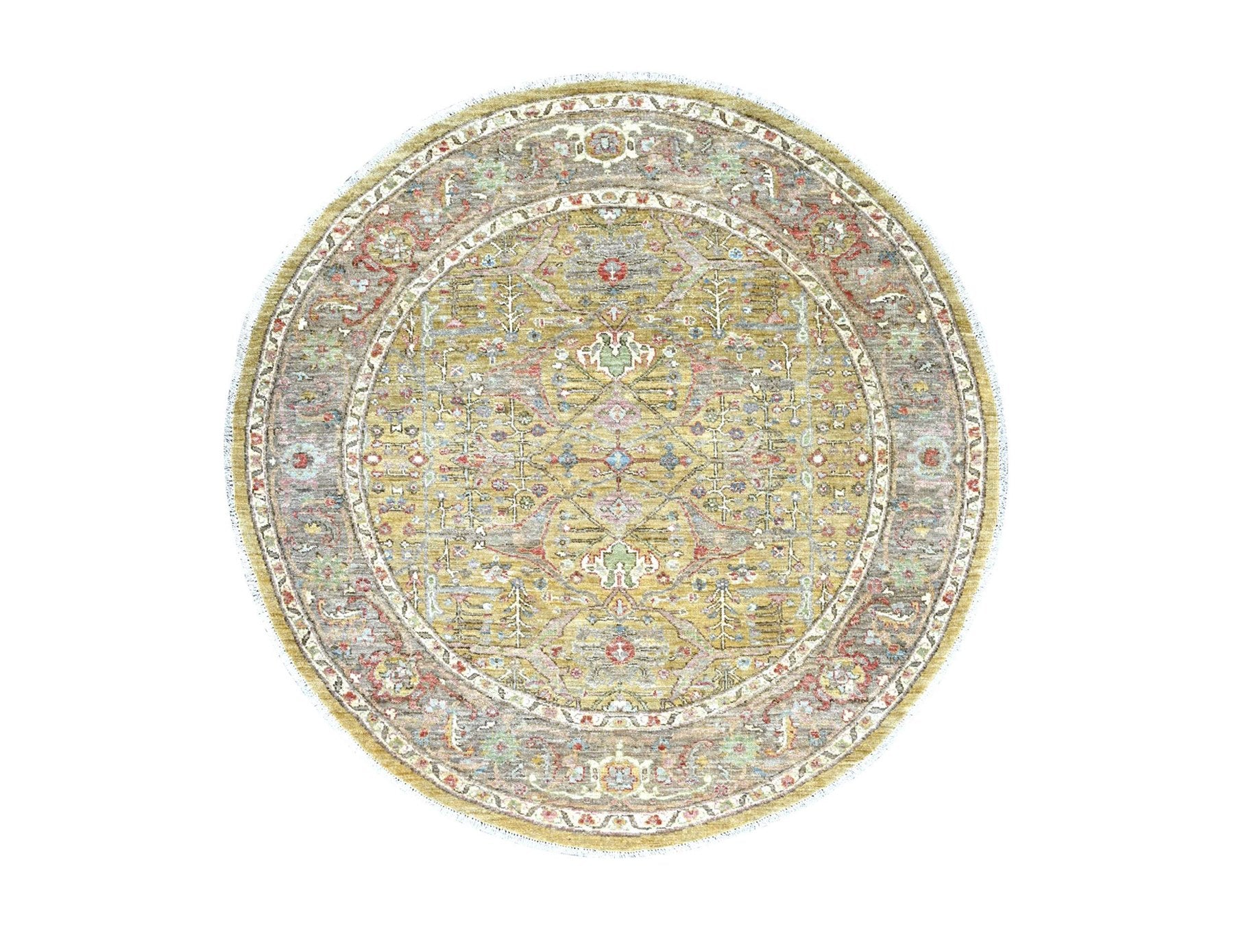 Yellow 6'0" x 6'1" Oushak And Peshawar Hand knotted Wool Rug - Sku: O022351